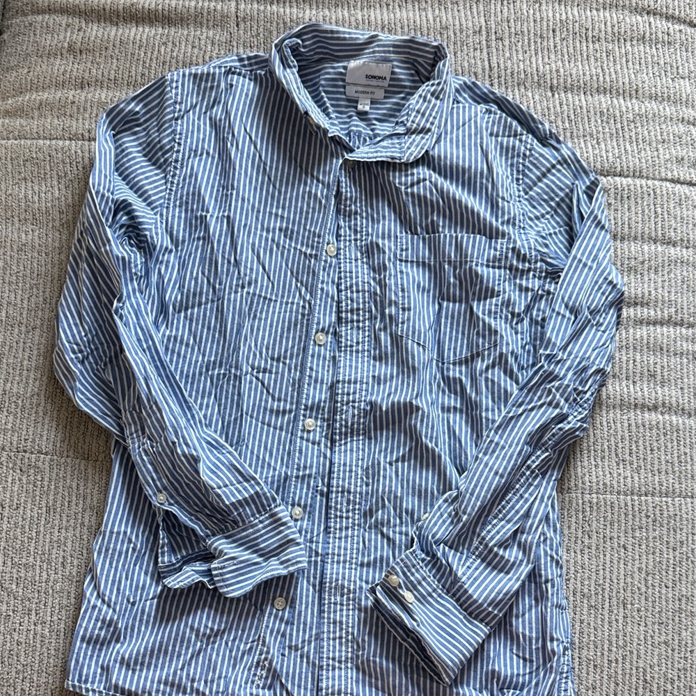 Sonoma Blue and White Striped Button-Down Shirt
